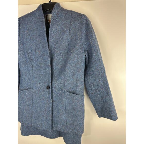 Donegal Wool Handwoven Made in Ireland Tweed Blazer & Skirt Set Blue No Size - Picture 5 of 14